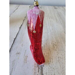 Vintage inge glas glitter red stocking flocked ornament glass Xmas tree